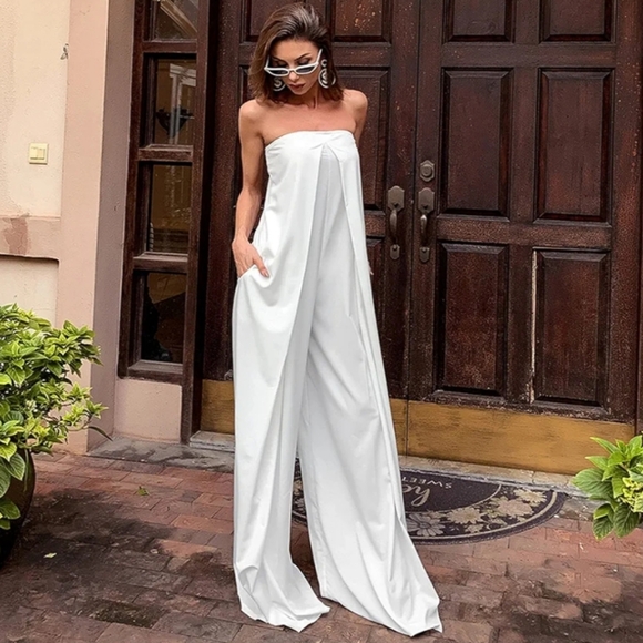 ZARA STRAPLESS LINEN BLEND JUMPSUIT WHITE - Picture 7 of 15